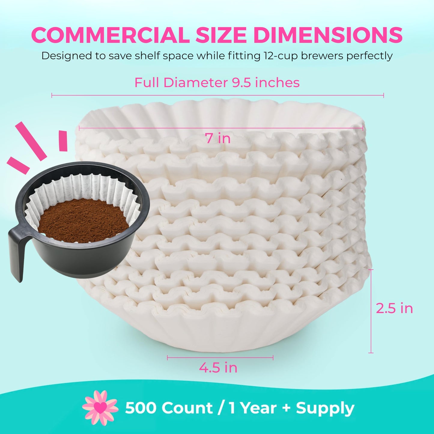 Katy’s Large Commercial Coffee Filters (9.5” x 4.5”) for 12-Cup BUNN, Fetco & Curtis Coffee Machines – Tall Walls, No Ground Overflow – Premium Filters for Businesses (Bulk Pack)