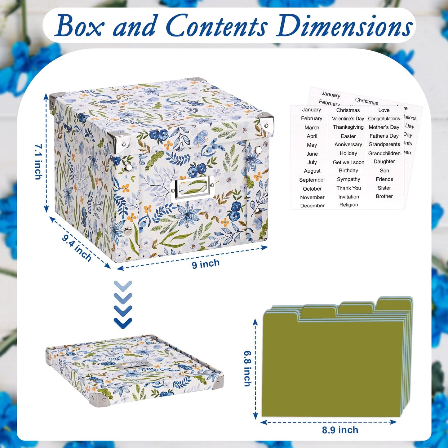2 Pack Greeting Card Storage Box Collapsible Card Organizer with 16 Dividers and Sticker Greeting Card Keeper for Holiday Birthday Photos Recipes Envelopes Large Cards Crafts Scrapbooking