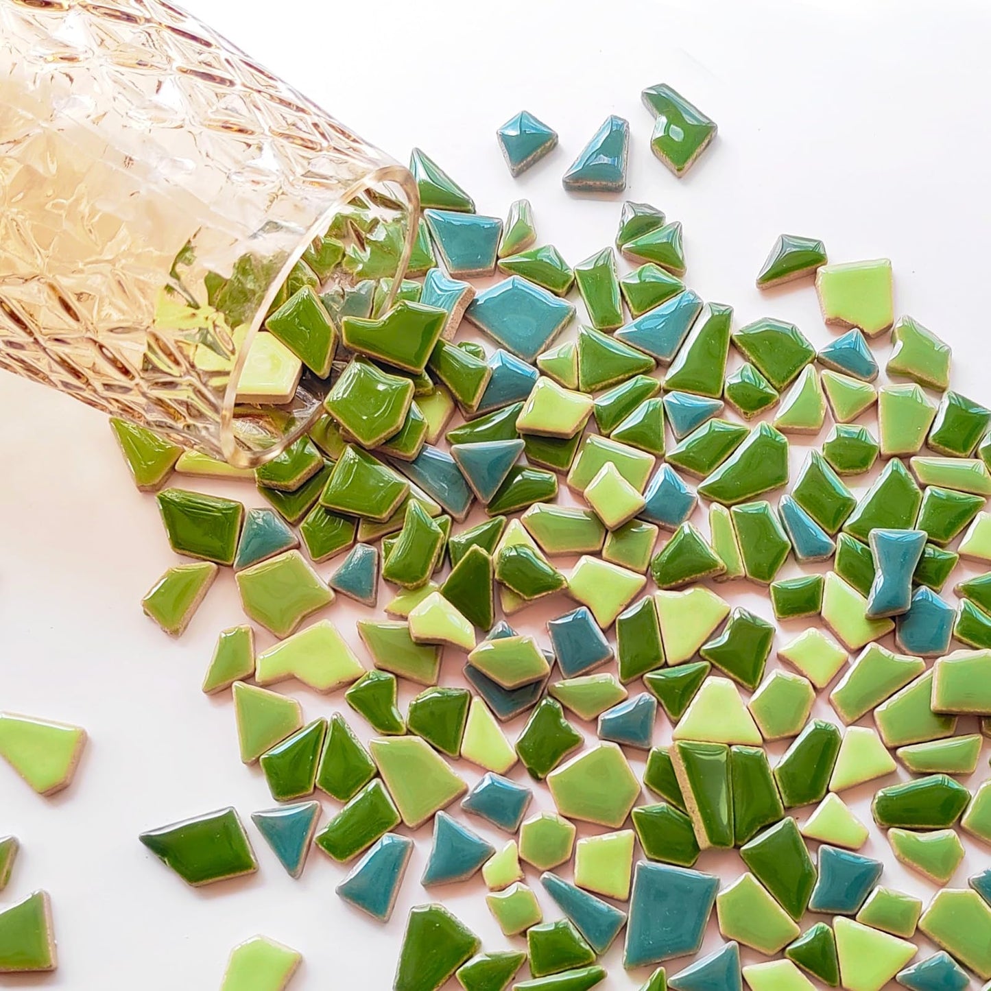 AONUOAO Irregular Ceramic Mosaic Tiles for Crafts, Green Mosaic Tiles for Crafts Bulk, Mosaic Pieces for Crafts, Mosaic Making, Decoration, and More