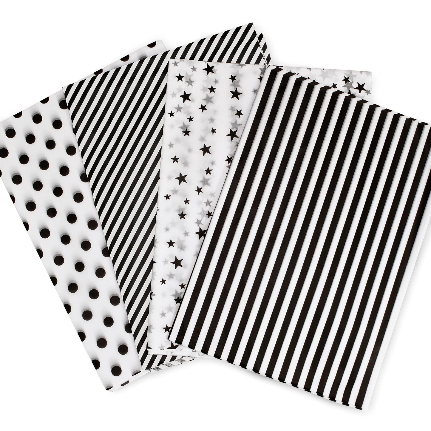 MR FIVE 60 Sheets 20" X 28" White and Black Tissue Paper Bulk,4 Styles Black Tissues Paper for Gift Wrapping,Gift Bags,Birthday,Star Stripes Polka Dots Pattern