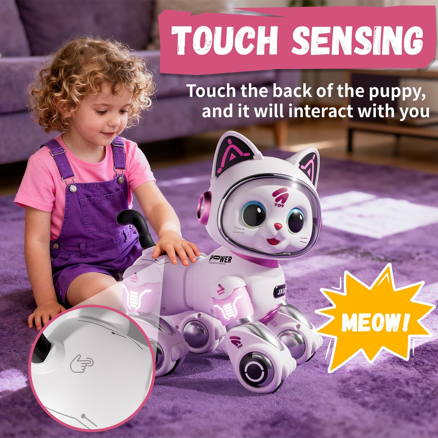 Aprilwolf RC Stunt Robot Cat Toys for Ages 8-13 with LED & Sounds, Rechargeable Interactive Remote Control Pet Puppy for 8+ Year Old Kids Girls Boys Birthday Gift, Dancing, Walking & Touch Sensing