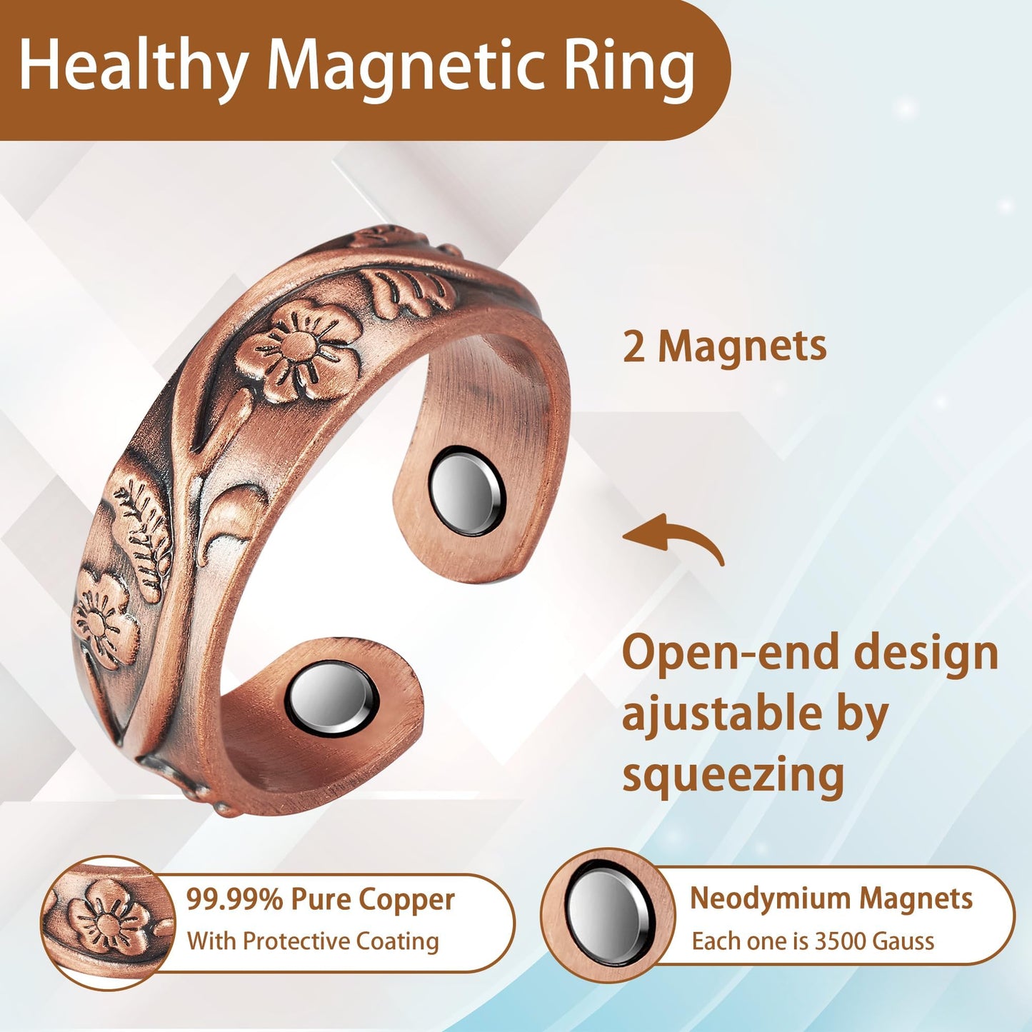 MagVIVACE Copper Ring for Women, Magnetic Ring with Magnet(gh)
