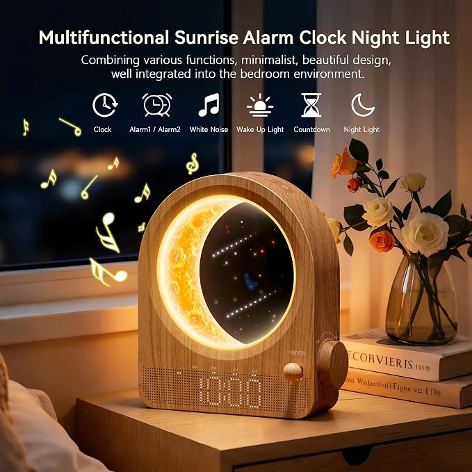 blonbar Dual Alarm Clock for Heavy Sleepers, Dimmable Moon Lamp Gifts