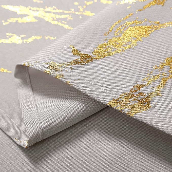 Taisier Home Gold Foil Print Linen Textured Curtains - Geometric Marble Pattern Design for Living Room - Light Filtering Window Treatment, 2 Panels, 72" L, Beige and Gold