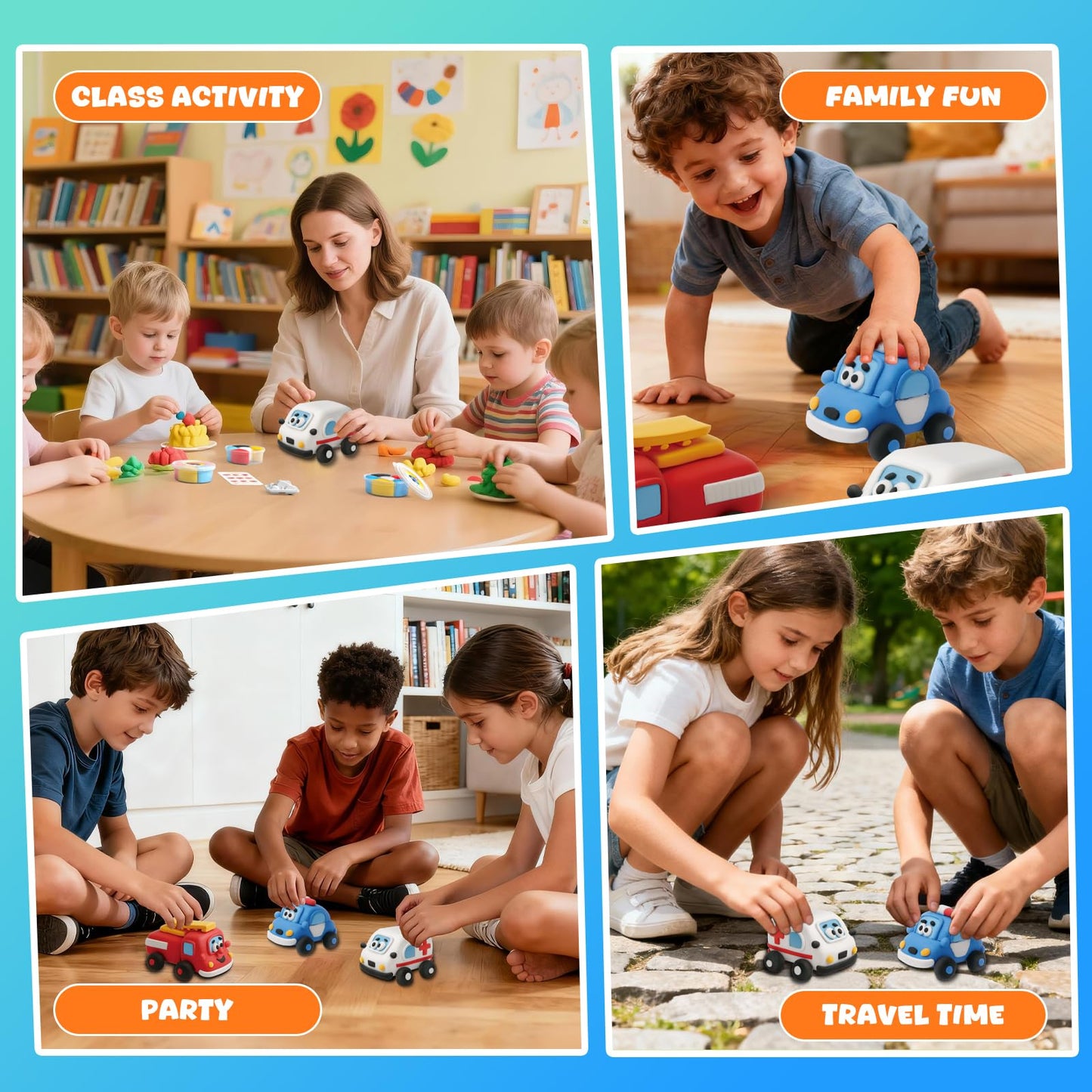Air Dry Clay Kit for Kids - Pull Back Car Making, 3 Boxes Modeling Clay with Sculpting Tools, Base, Backing Board, Tutorial, Ultra Light & Soft, Non-Toxic & Safe, Creative DIY Arts and Crafts Toys