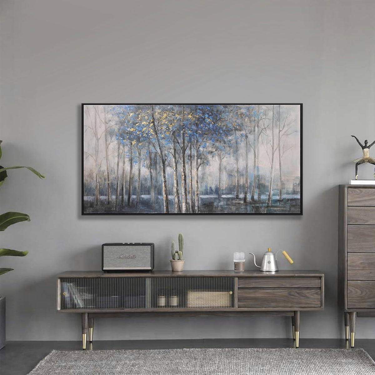 Wall Art Decor Dark Canvas Wall Art Blue Embellishments Plant Grey Misty Forest Abstract Tree Modern Artwork For Living Room Modern Canvas Prints Pictures For Wall Artwork For Bedroom Home Hotel Office Decoration 29x58 Inch