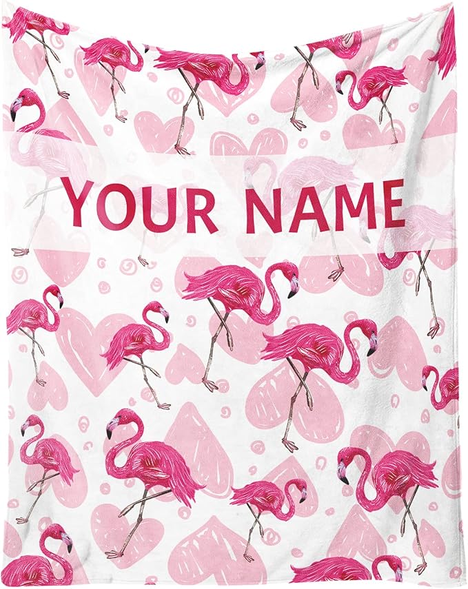 Custom Flamingo Blanket Gifts with Name - 50 x 60 Inches Cute Flamingo Throw for Teens - Light Pink Fluffy Warm Cozy Blankets for Couch