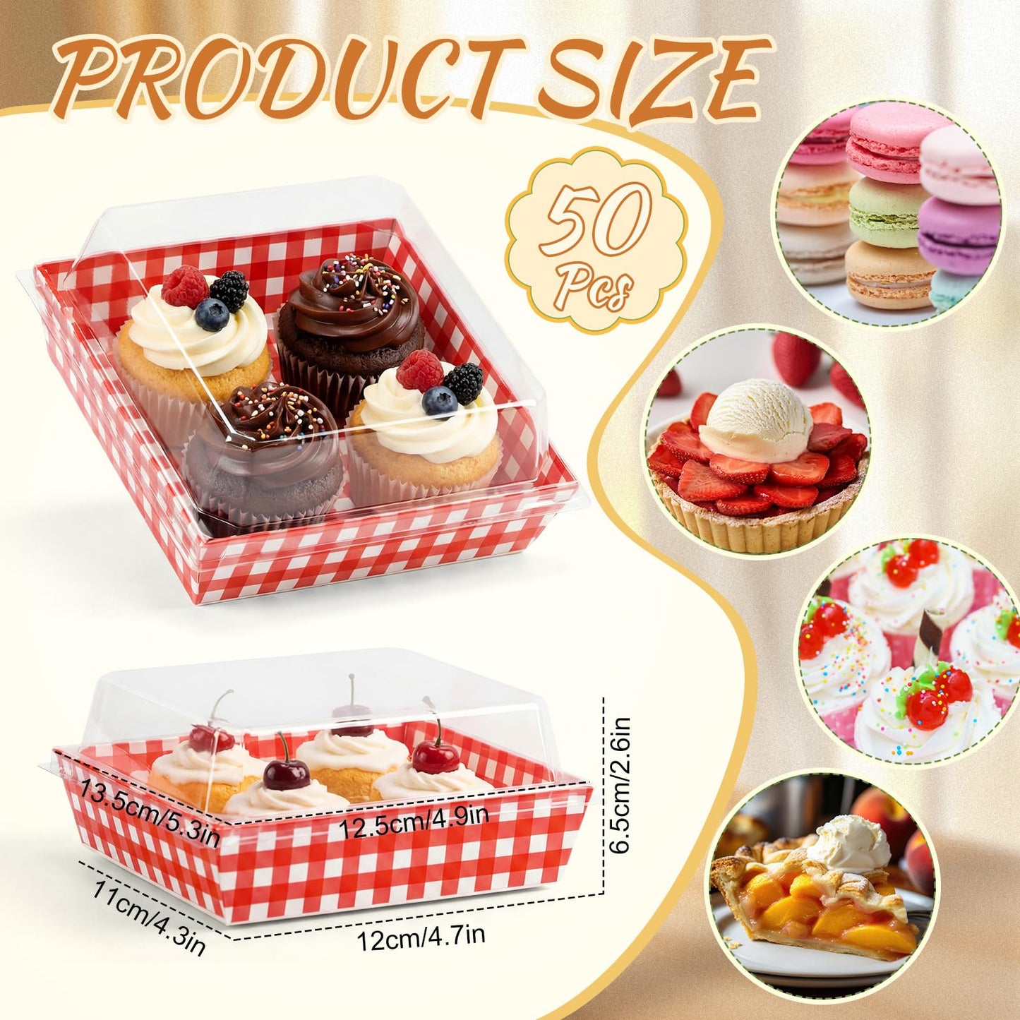 Potchen 50 Pack Red and White Checkered Charcuterie Boxes with Clear Lids, Red & White Buffalo Plaid Gift Boxes with Window for Pizza Party Decorations Wedding Bridal Baby Shower Picnic Buffet