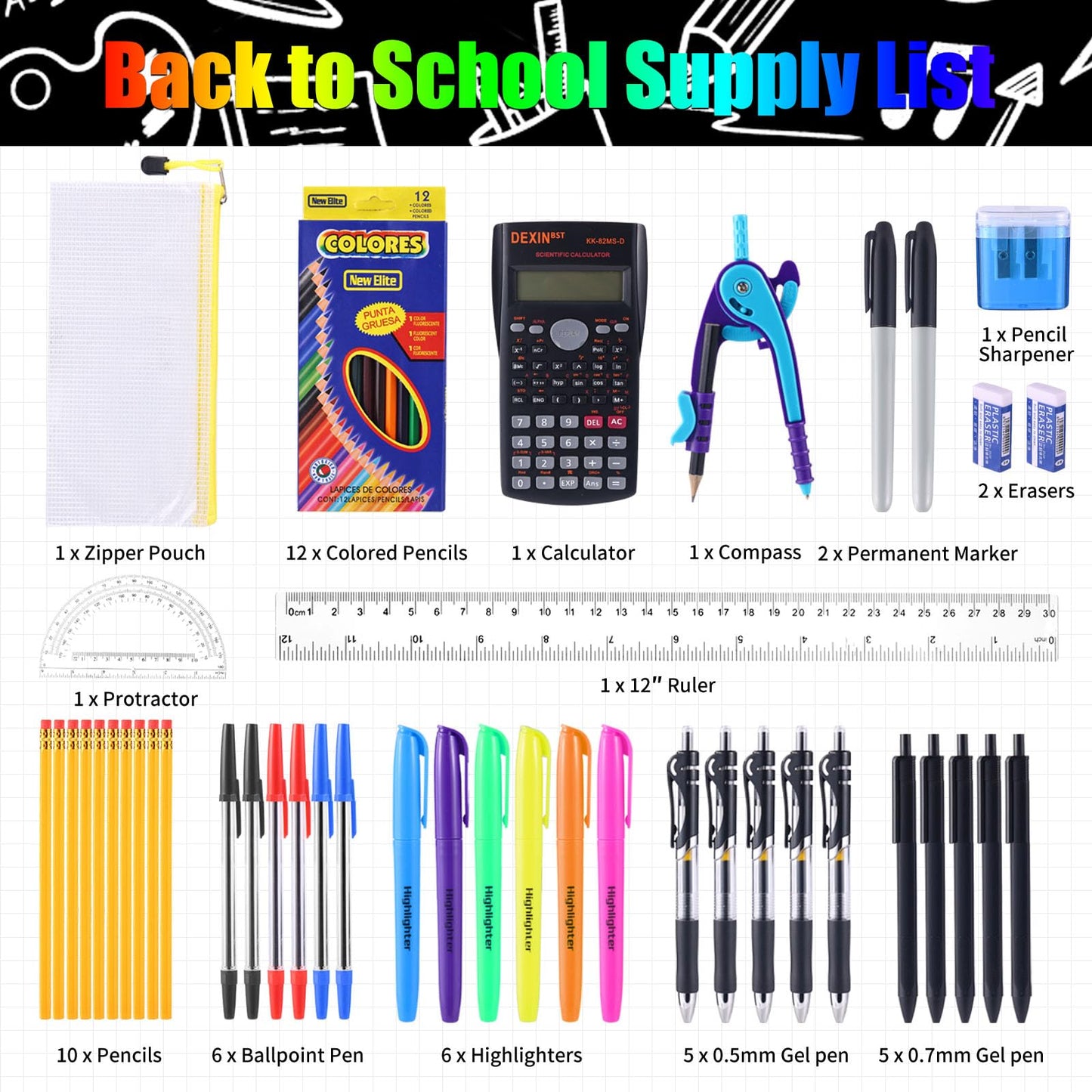 88 Pcs Back to School Supplies Kit with Backpack for High School College Students School Supply Box Essential Learning Tools Supply Box for Senior Students Teachers Includes Calculators (Pink)