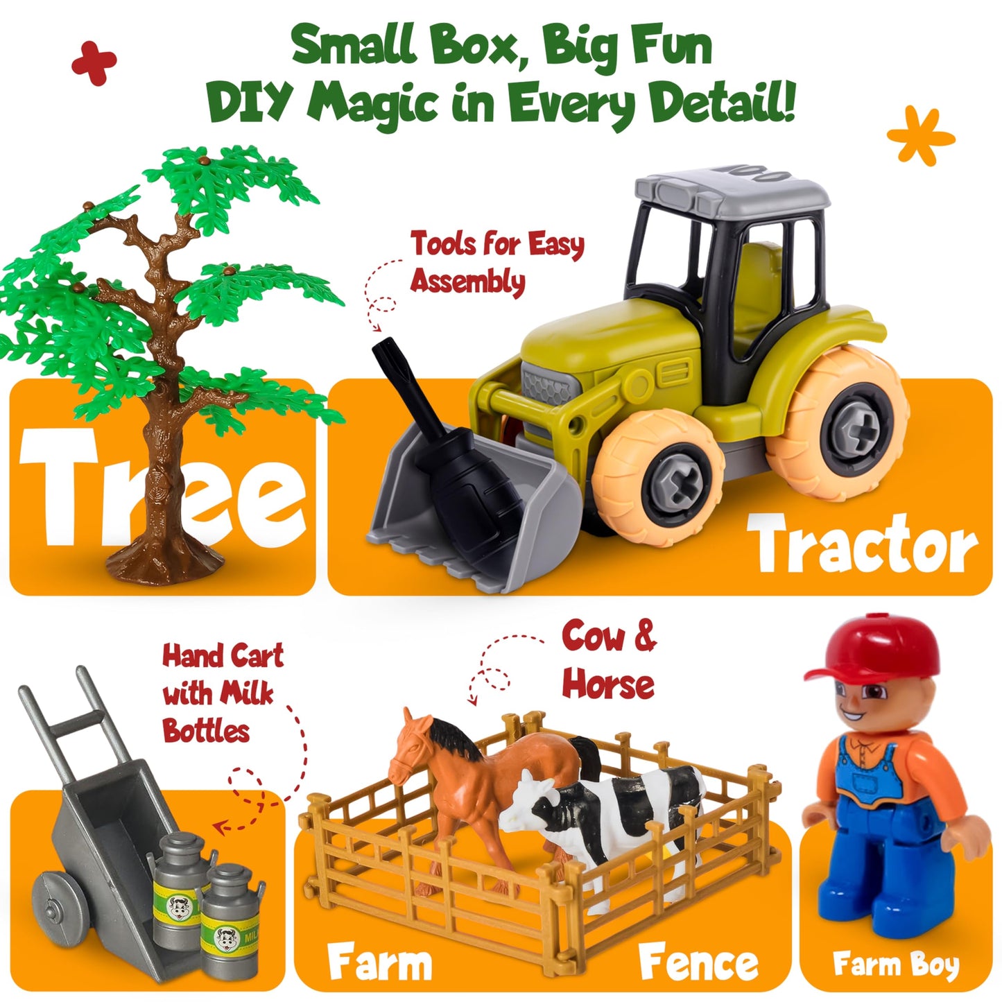 Take-Apart Tractor STEM Kit with Drill - DIY Farm Playset, Educational Construction Toy for Boys & Girls Ages 3–6, Solid Colors Gift
