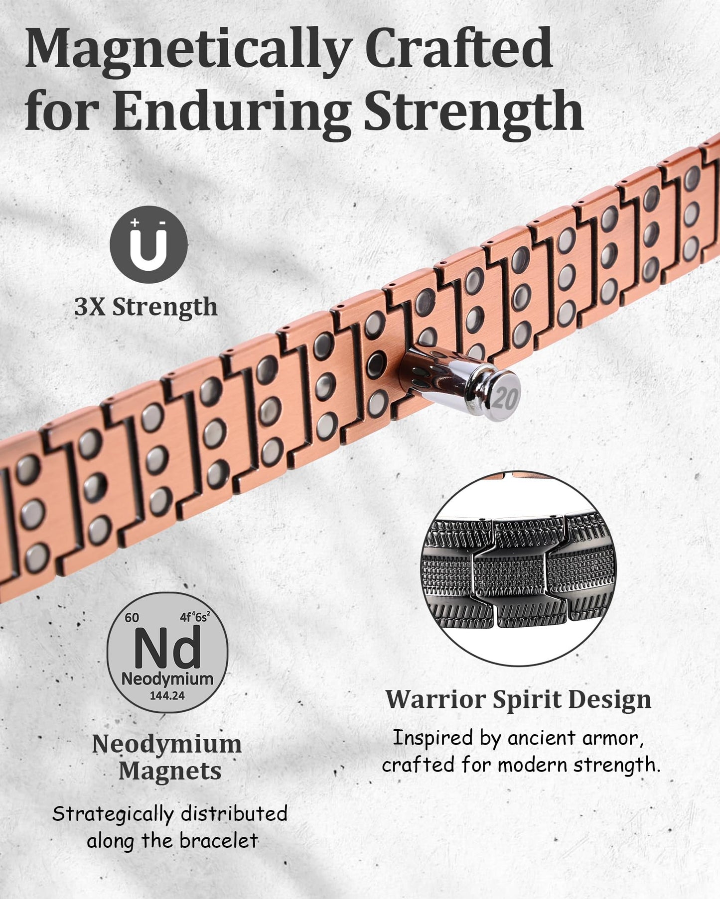 Fashtour 3X Copper Bracelet for Men Triple Ultra Strength Magnets, Masculine Design Pure Copper Magnetic Bracelet, Adjustable Length with Sizing Tool (Black2)