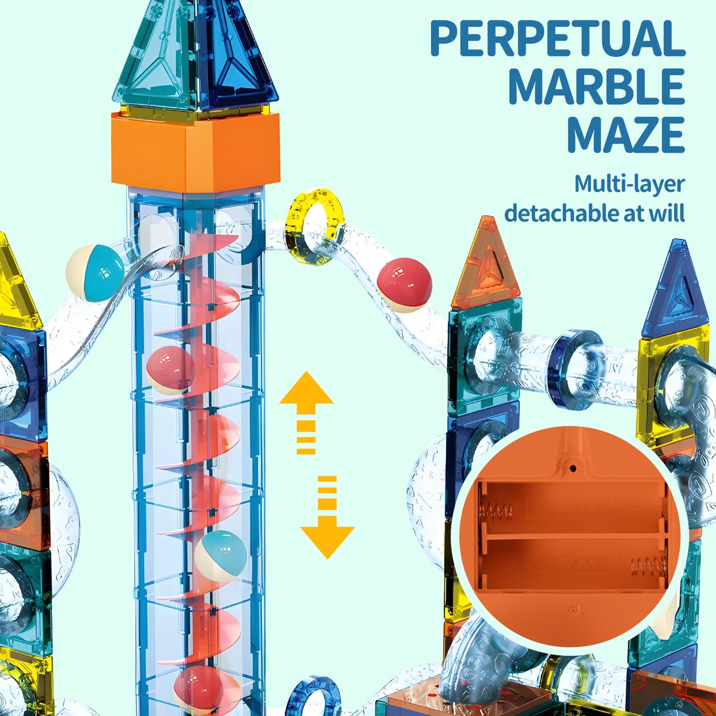 Motorized Marble Run Set, 107 Piece Magnetic Tile Building Toy with Ferris Wheel and Elevator, Music and Lights Marble Maze STEM Game for Kids Ages 4 to 12, Educational Gift