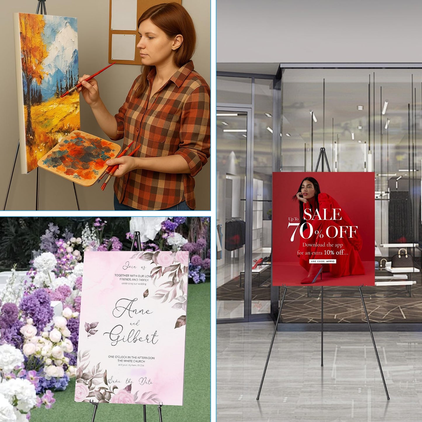 ZEGNEER Folding Display Easel Stand, 63" Tall Floor Poster Easel, Adjustable Telescoping Art Easel, Easy Assembly, 2Pack