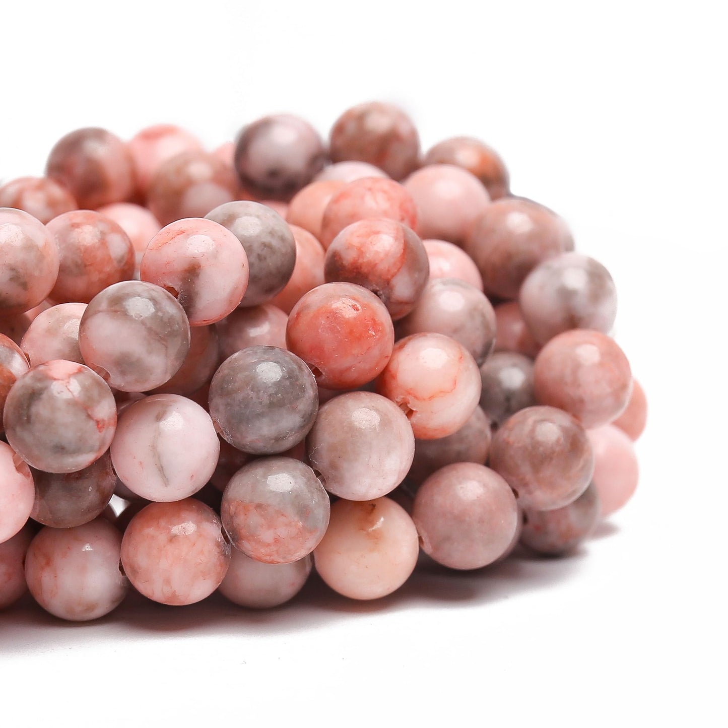 70PCS Natural 8MM Healing Gemstone, Pink Zebra Jasper Energy Stone Round Loose Beads, Semi-Precious Crystal Beads with Free Elastic String for Jewelry Making DIY