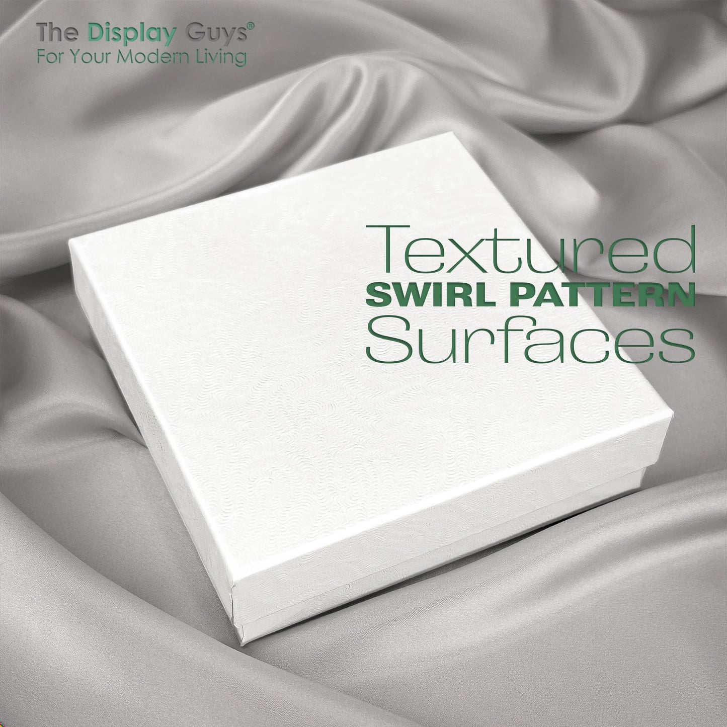 TheDisplayGuys - 25-Pack #33 Cotton Filled Cardboard Paper Jewelry Boxes Gift Case - White Swirl (3.5" x 3.5" x 1.0") - for Shipping or Storage