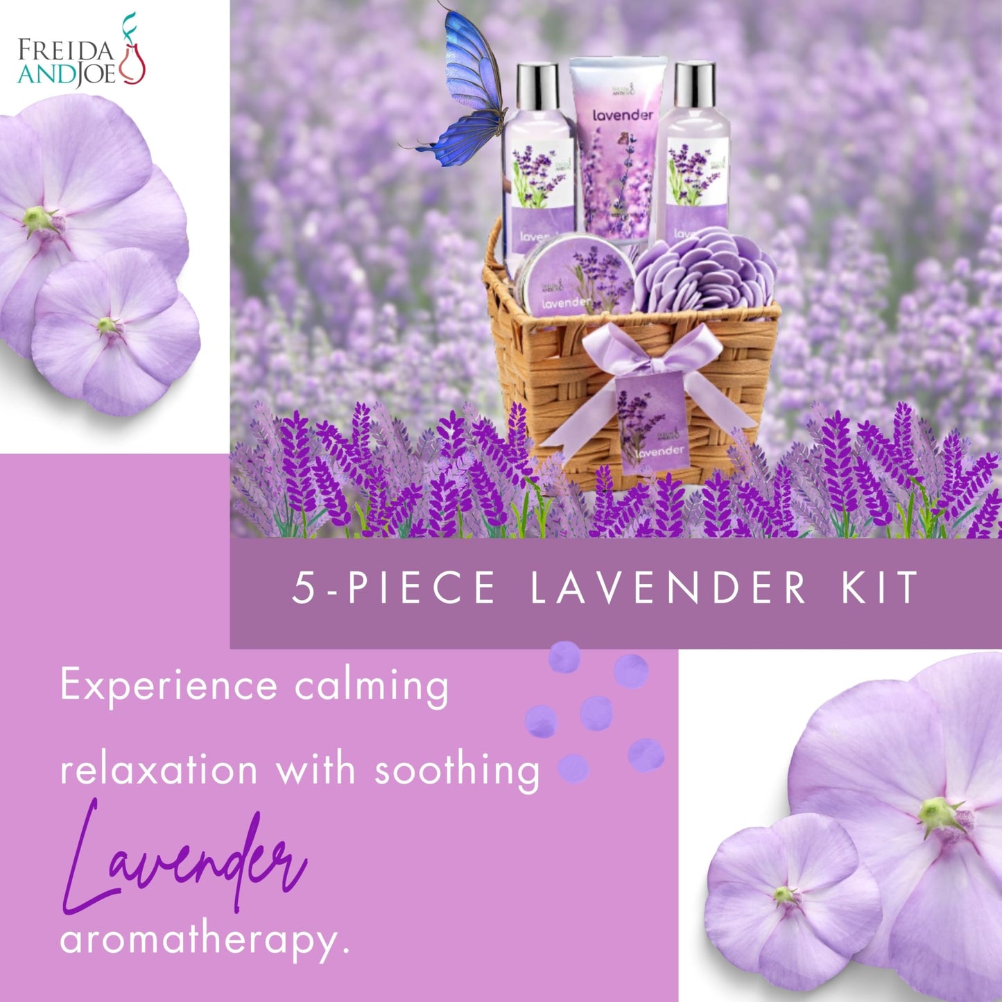 Lavender Bath and Body Gift Set in a Wicker Basket Calm & Relaxing Lavender Spa Gift Set for Women – Perfect Self-Care Gift for Valentiness, Birthdays & Special Occasions Valentines Gift