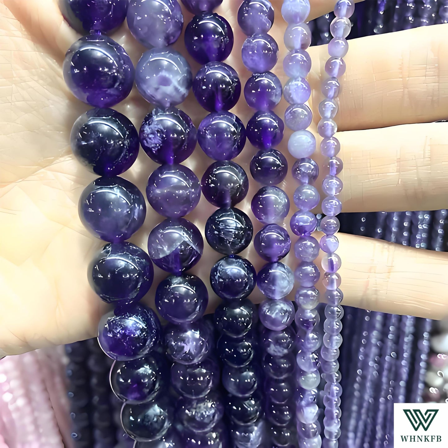 WHNKFB 8mm 50PCS Natural Amethyst Round Beads, Smooth Polished Loose Purple Crystal Beads for Jewelry Making Craft - 4mm 6mm 8mm 10mm Options with Free Elastic Cord