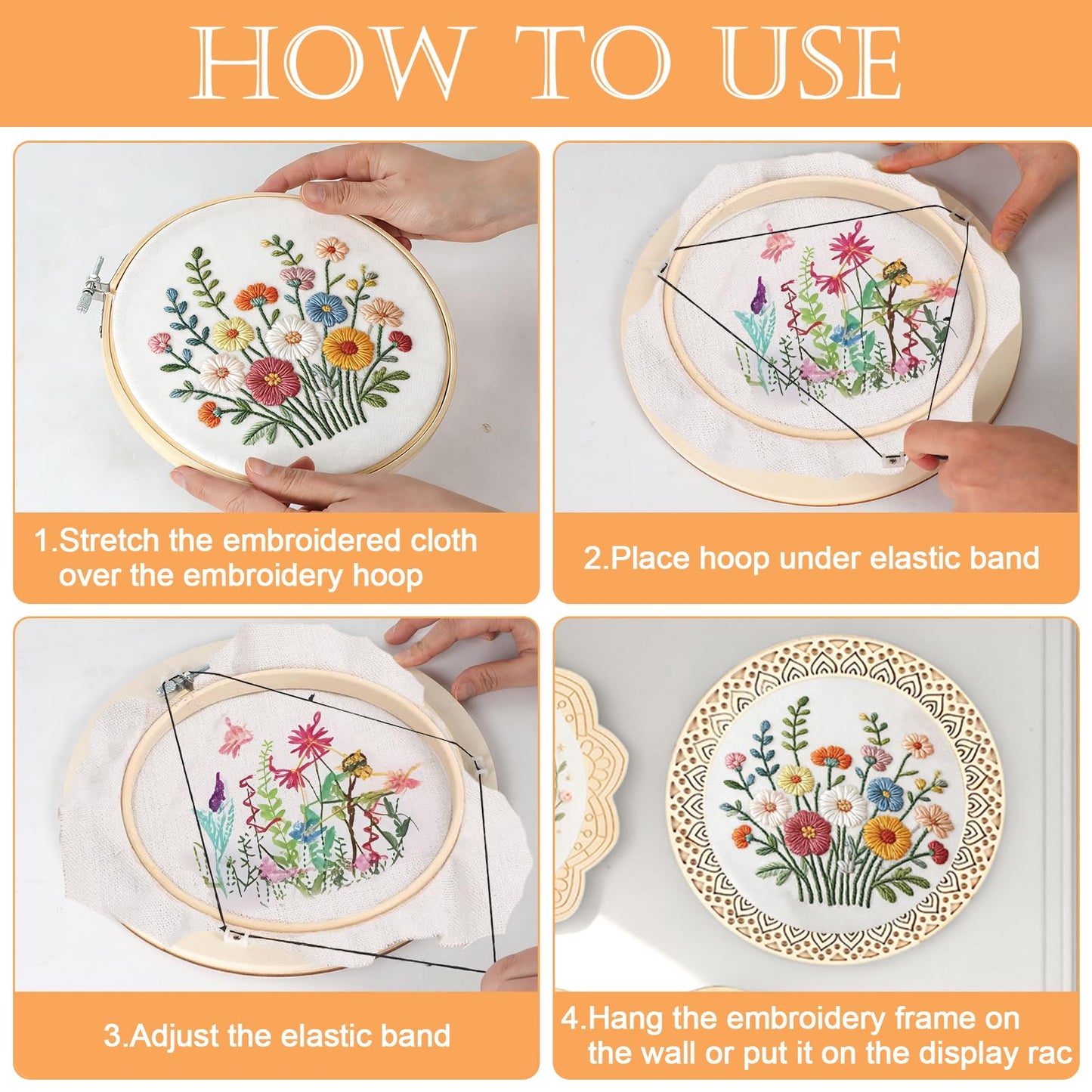 Kuabiz 8 Pcs Wood Embroidery Hoop Frame with Embroidery Hoops 8 Inch Heart Shaped Wooden Display Frame and Hoops for Finished Cross Stitch Craft Projects, Sewing & Decorative Ornaments