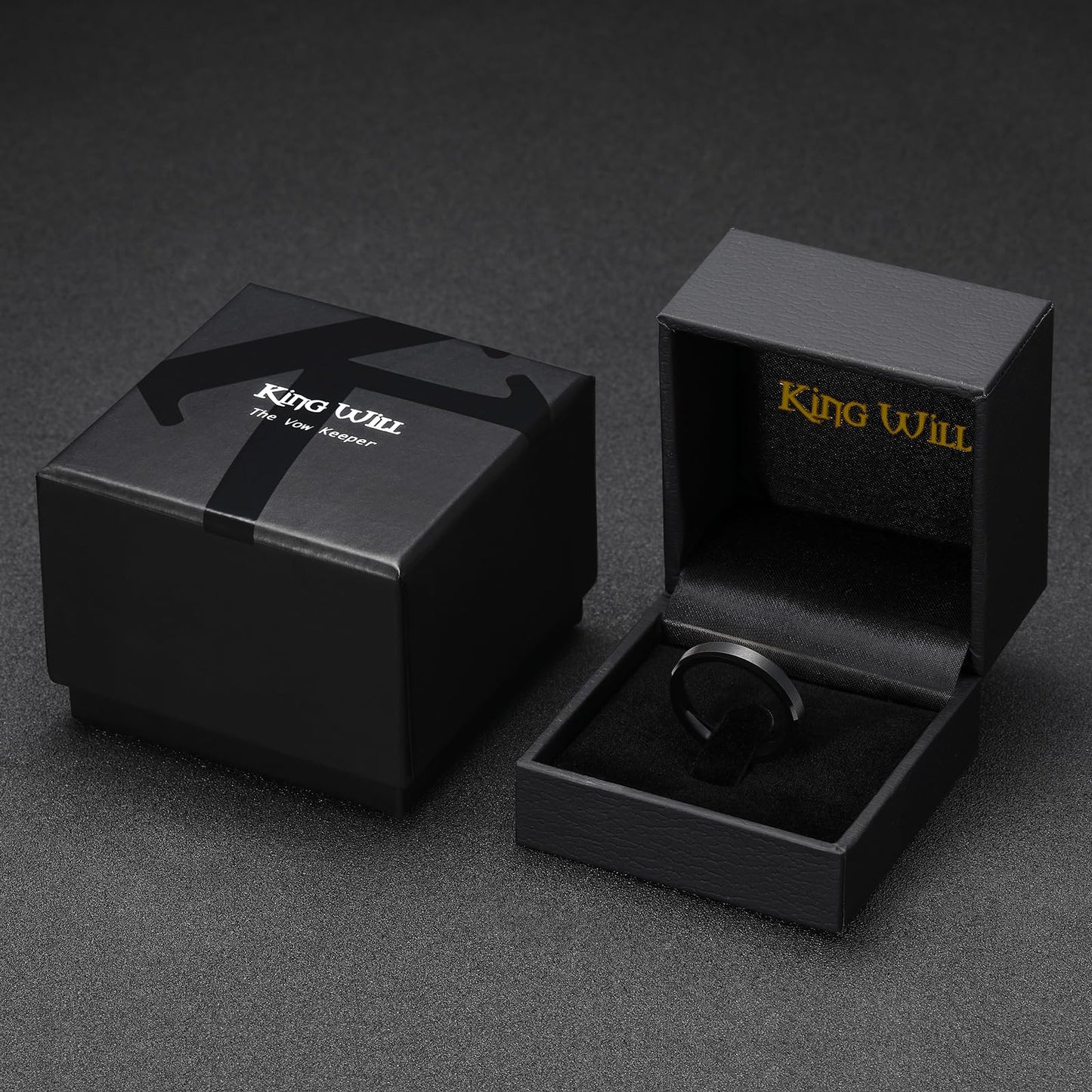 King Will 4mm Black Tungsten Men's Wedding Band - Brushed Matte Finish, Beveled Polished Edge, Comfort Fit 7