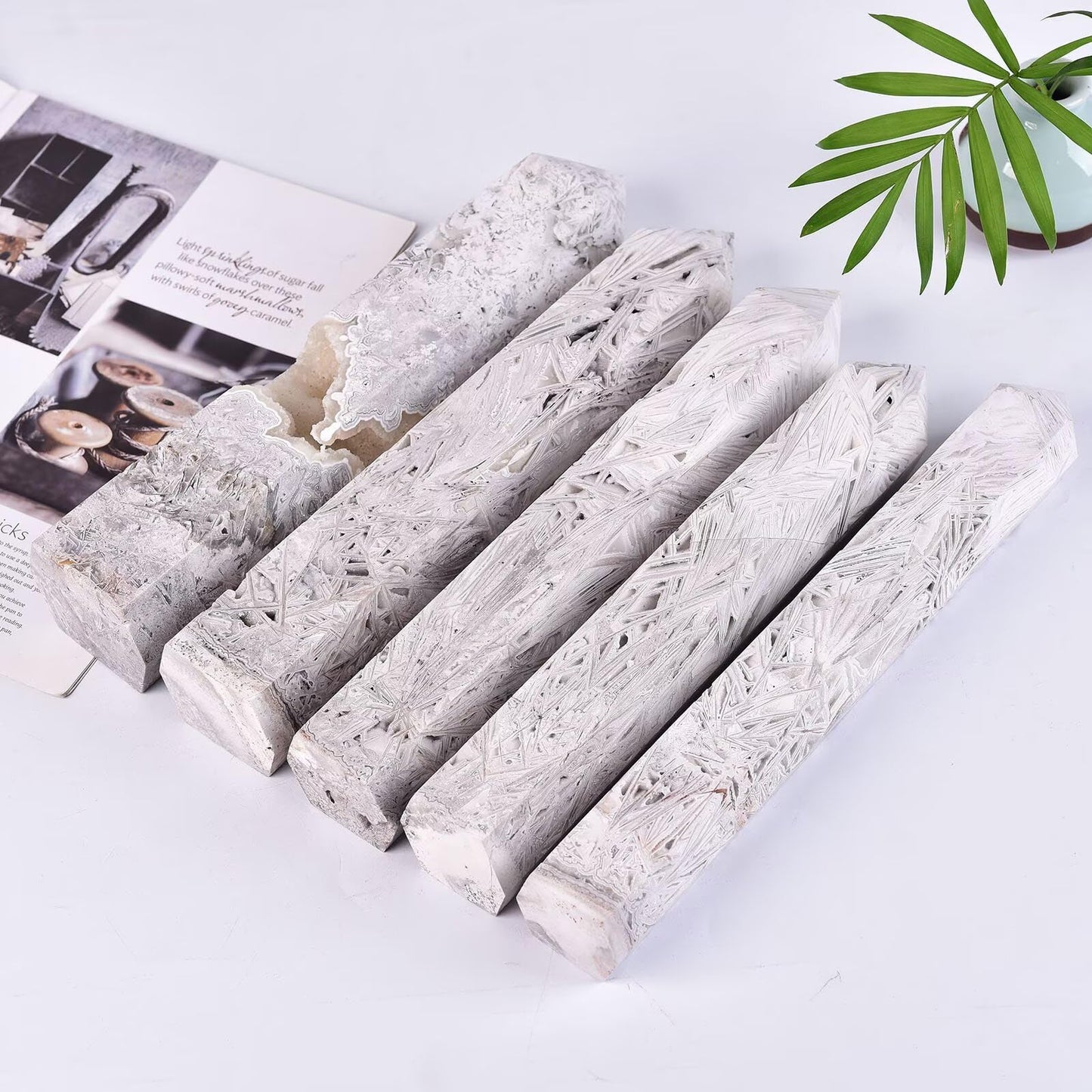 Large Mexican White Agate Stone Wand Healing Crystal Obelisk Tower 6 Faceted Column Reiki Chakra Meditation Therapy 2.2-2.6 LBS