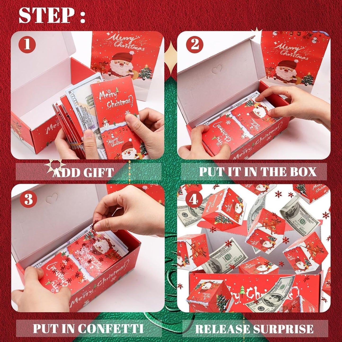 16pcs Surprise Gift Box Explosion for Money, Surprise Envelope Gift Box - Folding Pop-Up Explosion Box for Money, Surprise Pop Up Money Box for Merry (Red)