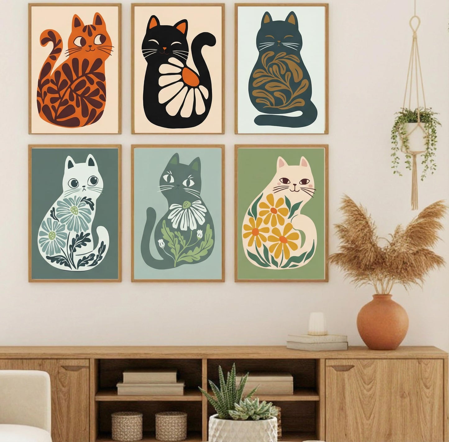 Jethami 6 Pack Paint by Numbers Kit for Adults Beginner, Easy Cute Cat DIY Painting Canvas Art Kit for Home Wall Decor 8x12 in