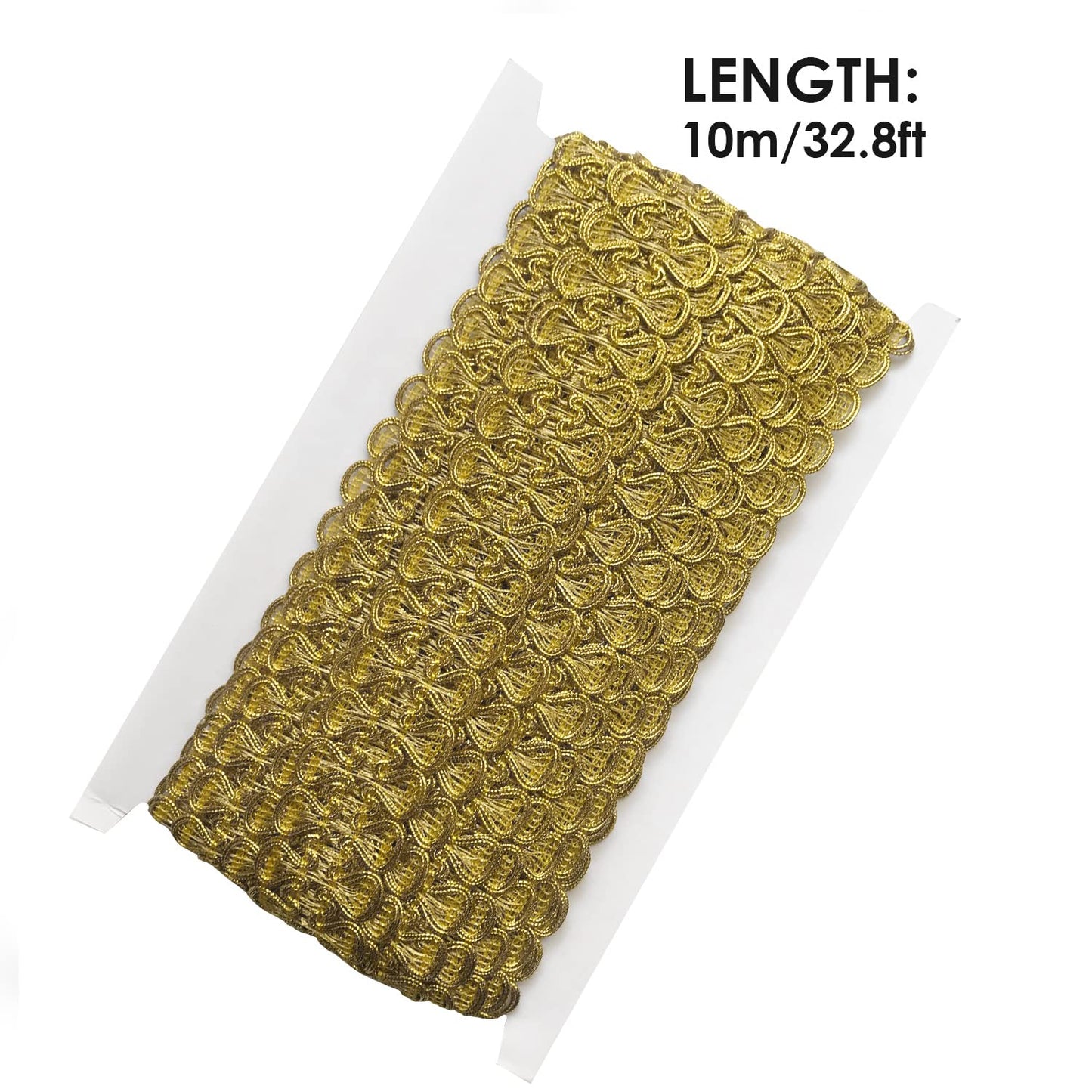 levylisa 10.9 Yards Metallic Braid Lace Trim Lace Ribbon Decorated Gimp Trim for Sewing and Crafting (Gold)