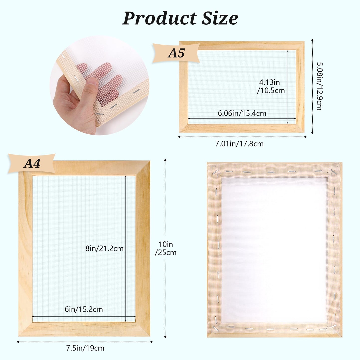 Aboofx Paper Making Kit, A5 & A6 Size Paper Making Screen Frame Kit, Wooden Mold and Deckle with Mesh, Absorbent Papers, Sponge and Confetti, DIY Handmade Papers Making Supplies Gift for Craft Lovers