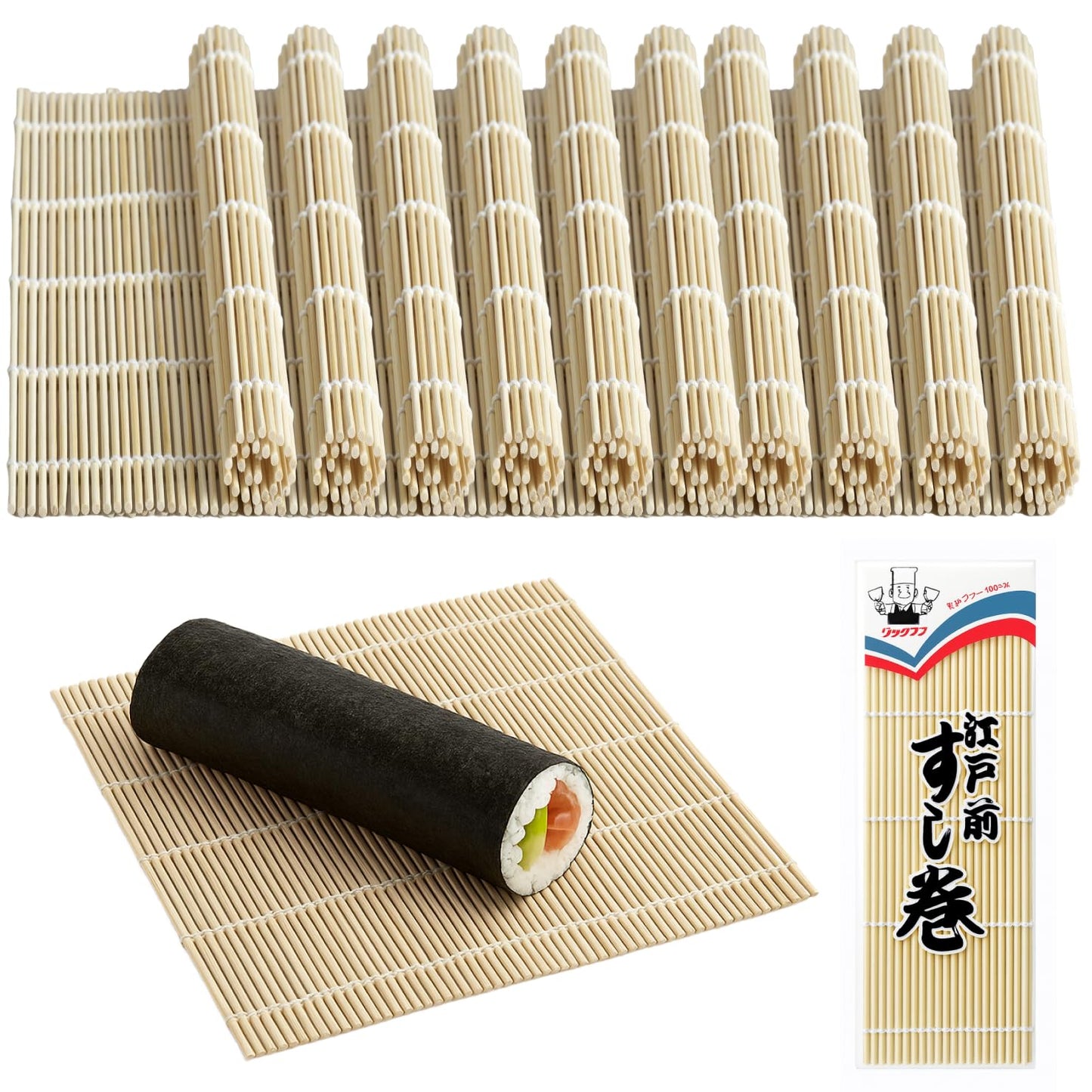 JapanBargain, Pack of 10 Large Bamboo Sushi Mats Sushi Roller Rolling Mats Sushi Maker, 10.5-inch Square