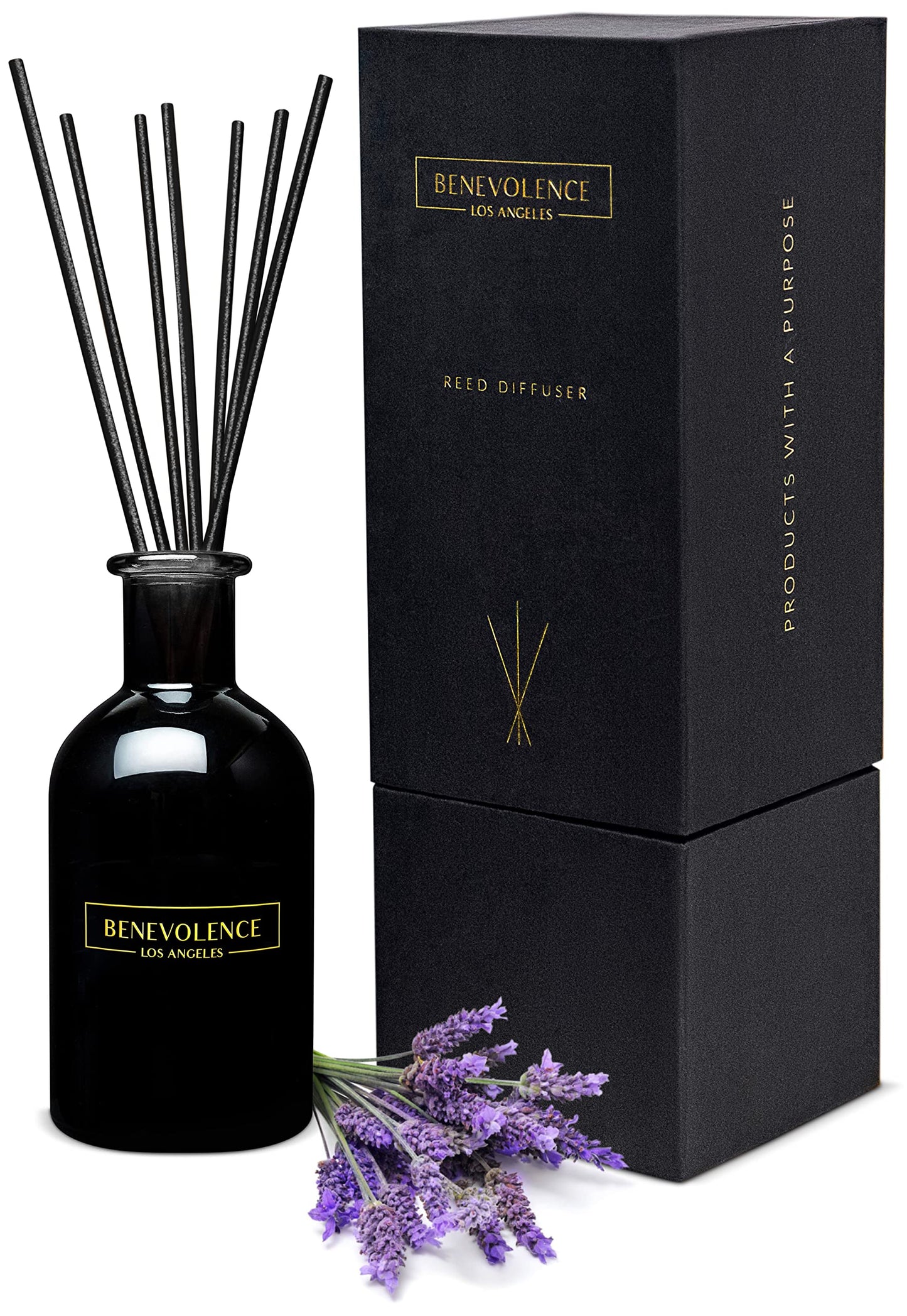 Benevolence LA Reed Diffusers for Home, Lavender & Eucalyptus Relaxing Fragrance | Aromatherapy Reed Diffuser Sticks with Gift Box, Scented Sticks for Bathroom | Home Décor