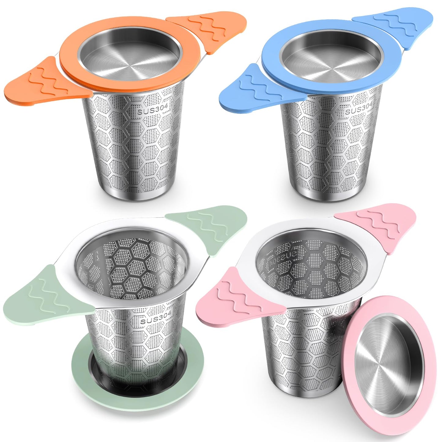 CTIANWXY Tea Infuser for Loose Leaf Tea,18/8 Stainless Steel Tea Infuser with Heat Proof Silicone Handles,Extra Fine Mesh Tea Strainers Filter Fine Tea Leaves Effectively,Fits TeaPots/Mugs-4Pack