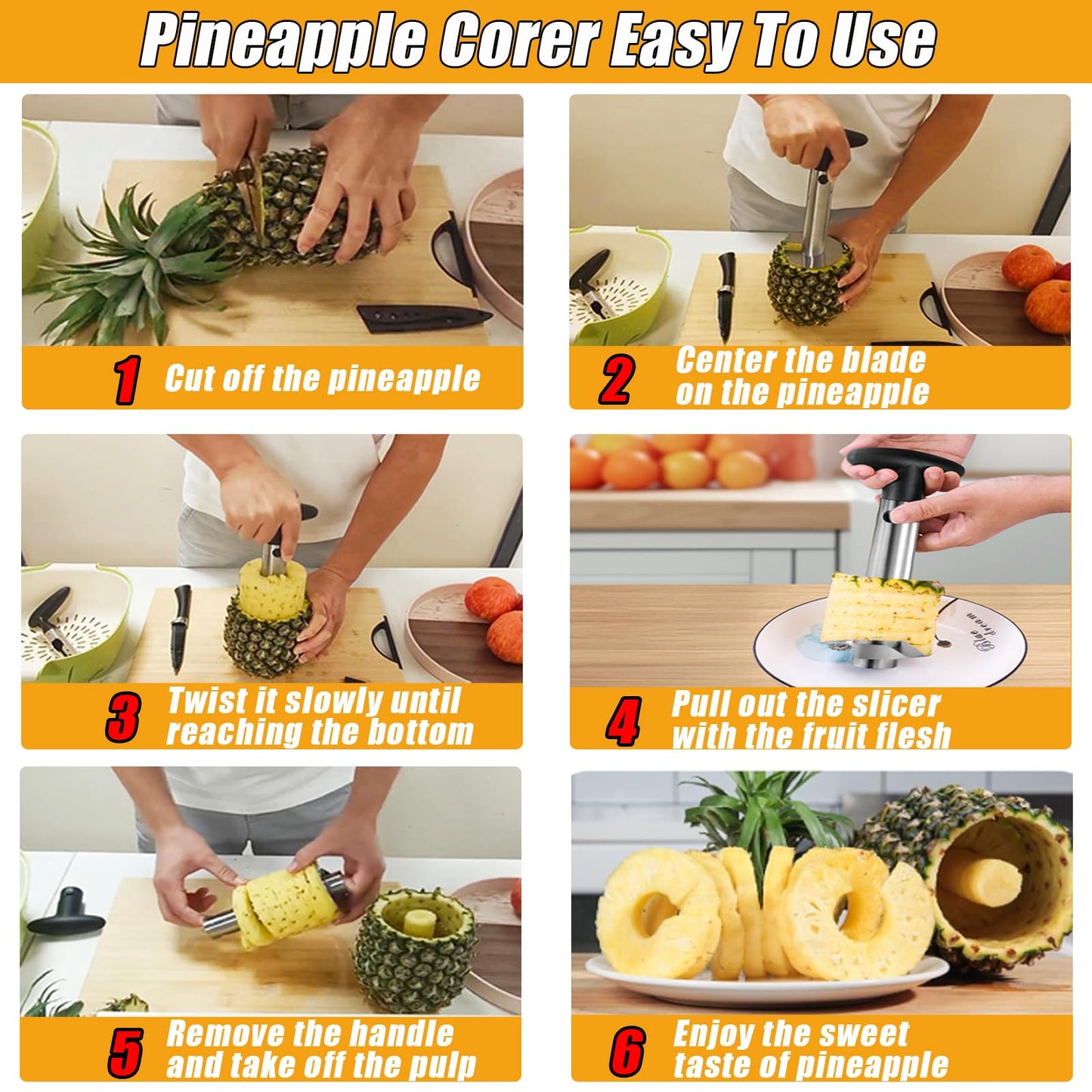 OERPHO Pineapple Corer and Slicer, Stainless Steel Pineapple Cutter and Corer, Upgraded Pineapple Peeler and Apple Corer Tool with Pineapple Core Remover for Corer Tool Kitchen (Black)