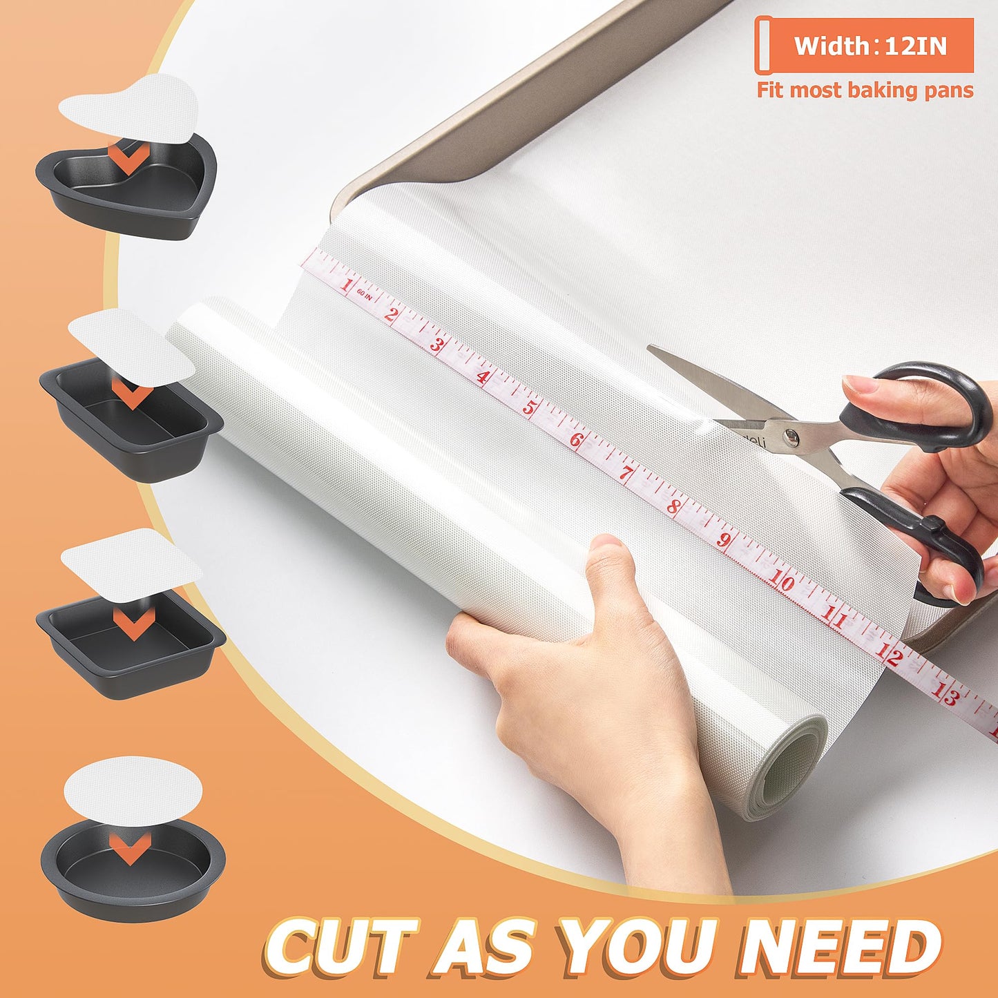 MMmat Silicone Baking Mat Roll, Non-Stick Heat Resistant Food Grade Baking Mats, Non-Slip Reusable Air Fryer Linner, Freeze Dryer Mat, Counter Mat, Oven Liner, Refrigerator Liners - 12IN x 8FT