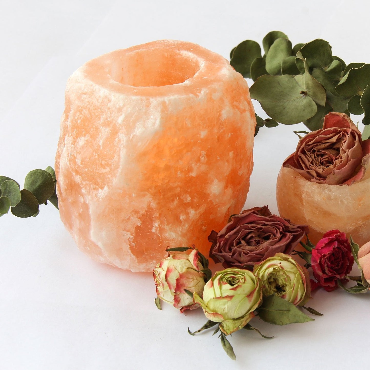 Himalayan Glow Hand Carved Himalayan Salt Candle Holders, Home Decor Item Great as a Night Light (Pack of 2)