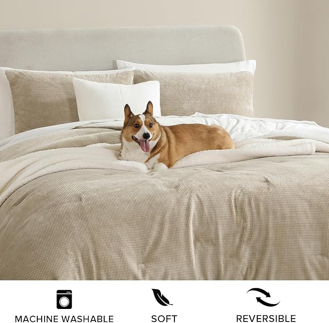 UGG Remina Twin Comforter Set 4 Piece Bed in a Bag with Throw Blanket, Decorative Pillow Sham and Reversible Comforter Hypoallergenic Washable College Dorm Bedding, Twin XL, Brown Birch
