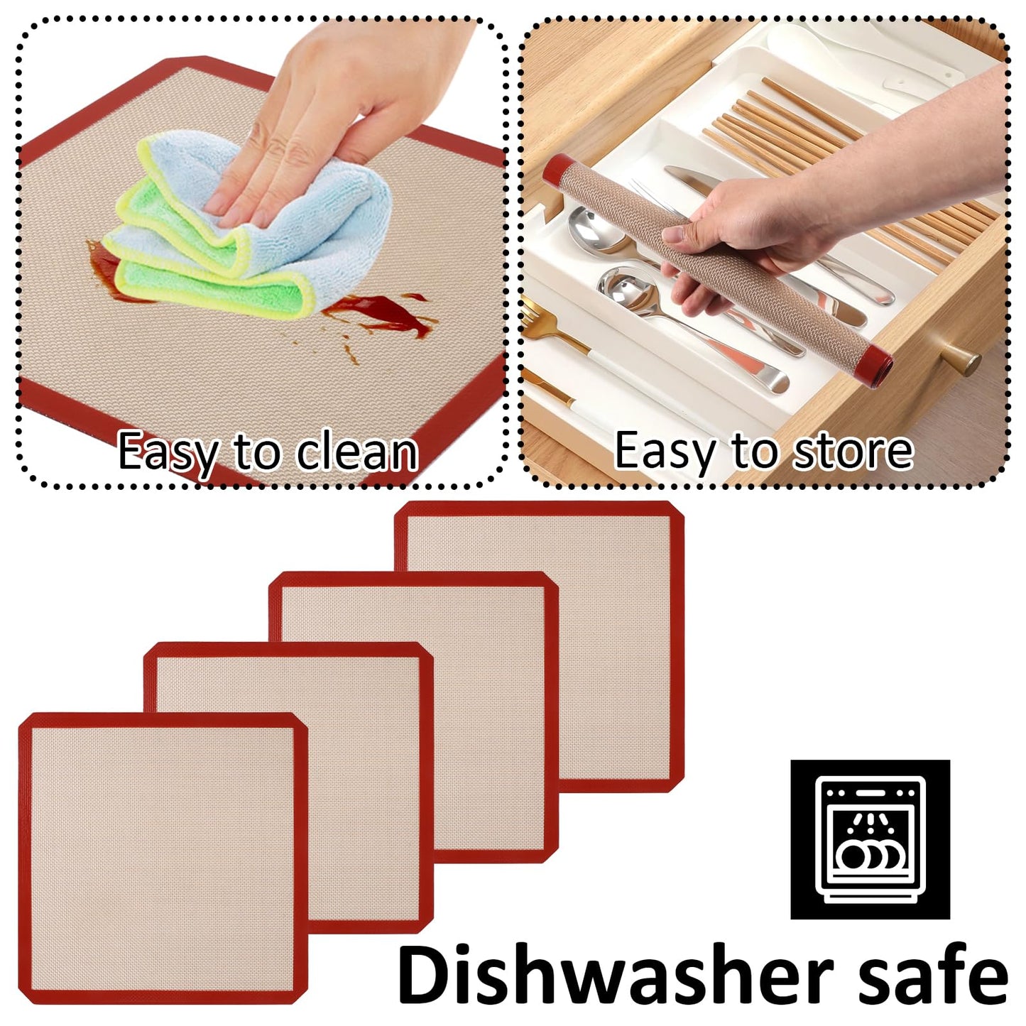4 Pack 12" x 12" Reusable Silicone Baking Mat for 12 Inch Cake Pan/12x12 Cheesecake Pan/Toaster Oven/XL Air Fryer,12" Food Grade Silicone Mat for Baking Sheet, Non-Stick&Reusable