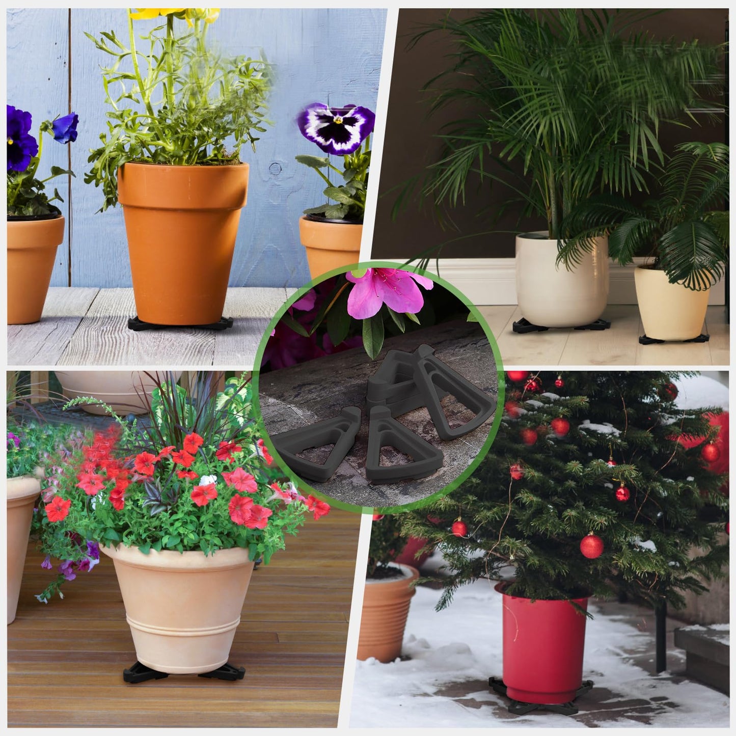 LeafLassie Plant Pot Feet for Outdoor Planters, 24PCS Invisible Flower Pot Risers Toes,Indoor Secure Compressive Environmental Triangular Lifters Supports (Small Black)