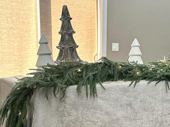 15FT Christmas Garland Norfolk Pine Garland Real Touch Artificial Greenery Garland for Mantle Fireplace Table Indoor Outdoor Holiday Decortions (Dark Green)