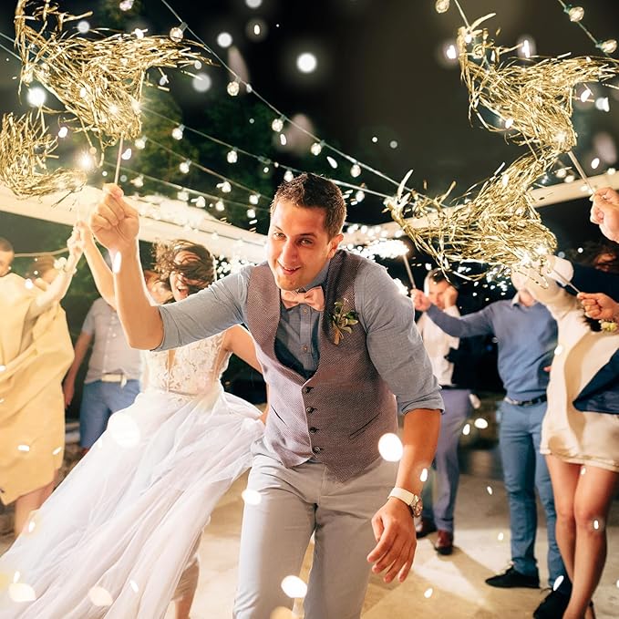 48 Pcs Lighted Wedding Wands LED Tinsel Wands Streamers Wedding Sparklers Send Off Light Sticks for Reception Birthday Exits Baby Shower Concert Christmas Party Favors(Champagne)