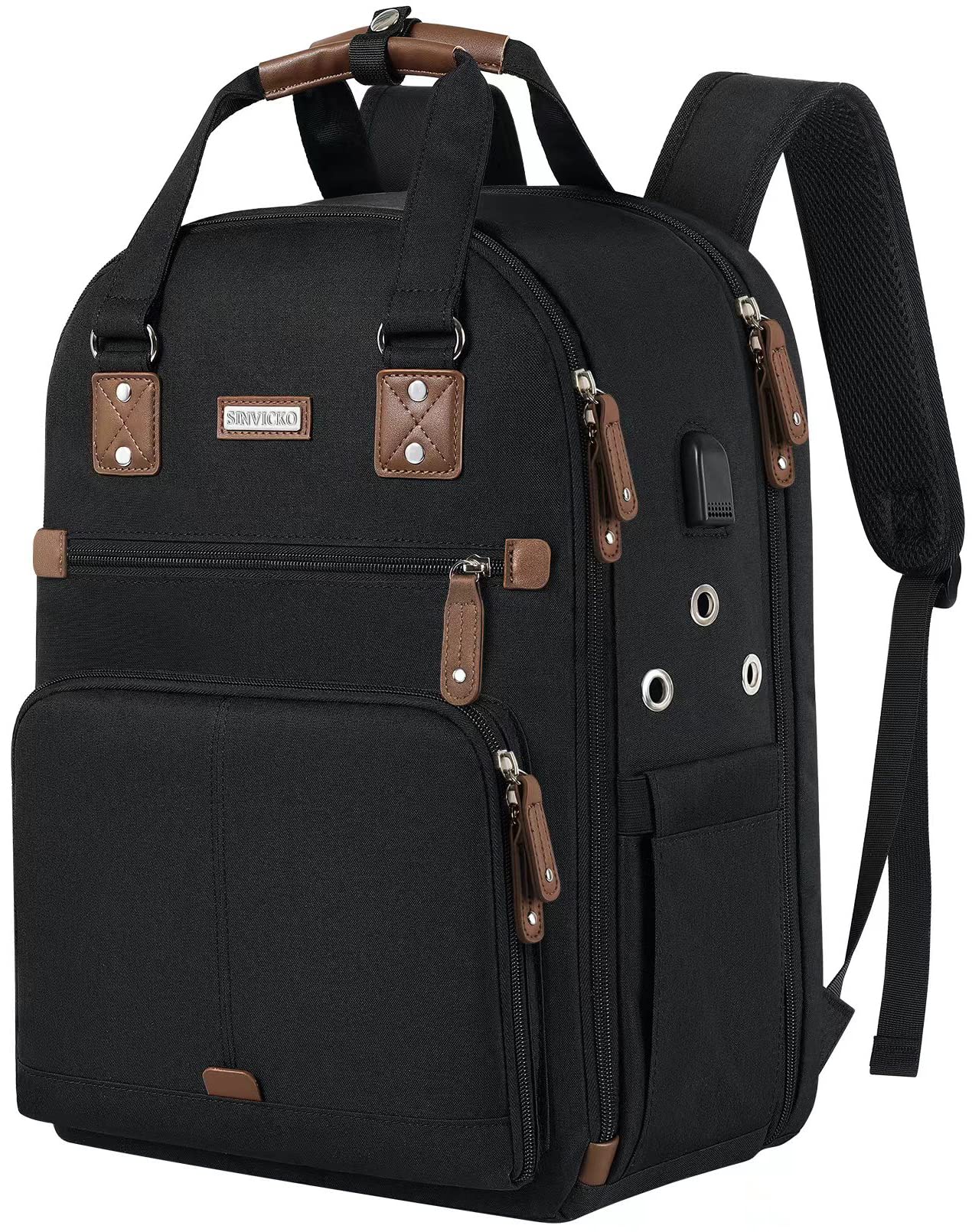 Crochet Bag Backpack,Knitting Bag Backpack and Totes Organizer with USB Charging Port, Large Yarn Storage Tote Bag Yarn Holder Case for Knitting Needles, Crochet Hooks,fits 15.6 inch Laptop,Black