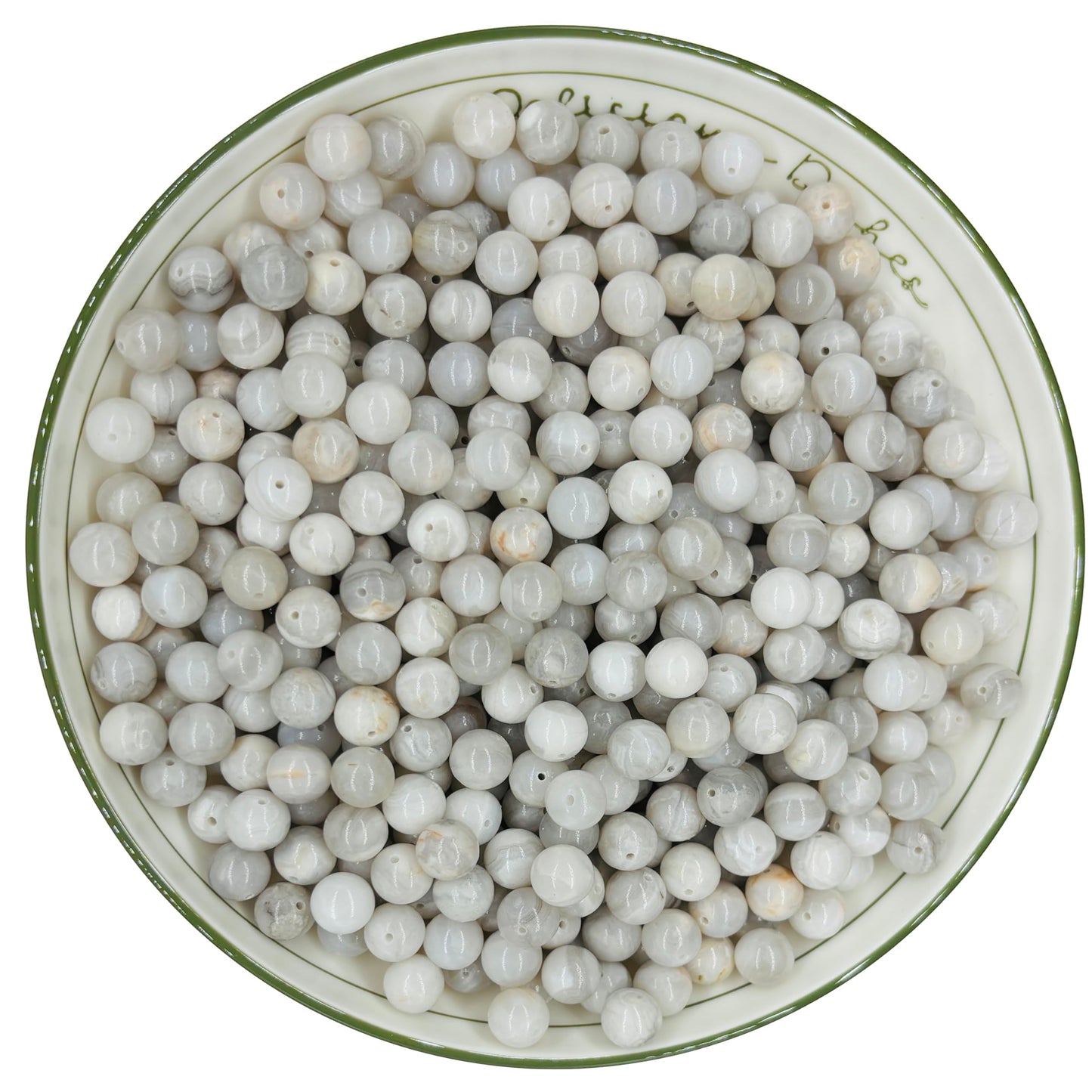 WHNKFB 10mm 50PCS Natural White Crazy Lace Agate Round Beads, Milky Pearl-Alternative Loose Stone Beads for Jewelry Making Craft - 4mm 6mm 8mm 10mm Options with Free Elastic Cord