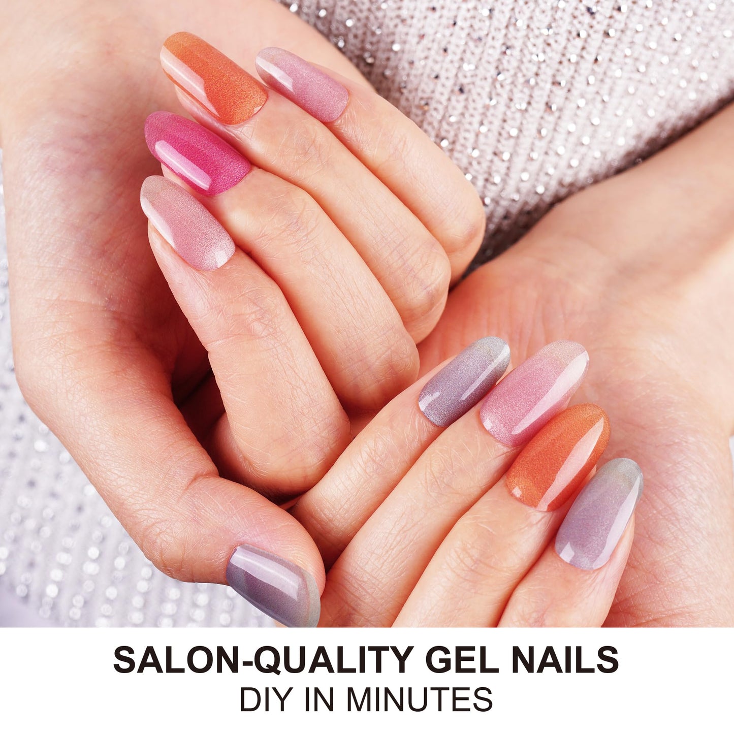 DANNI & TONI Semi Cured Gel Nail Strips Multicolor (Prism Blush) Cat Eye Accent Nails Summer Gel Nail Wraps 28 Stickers