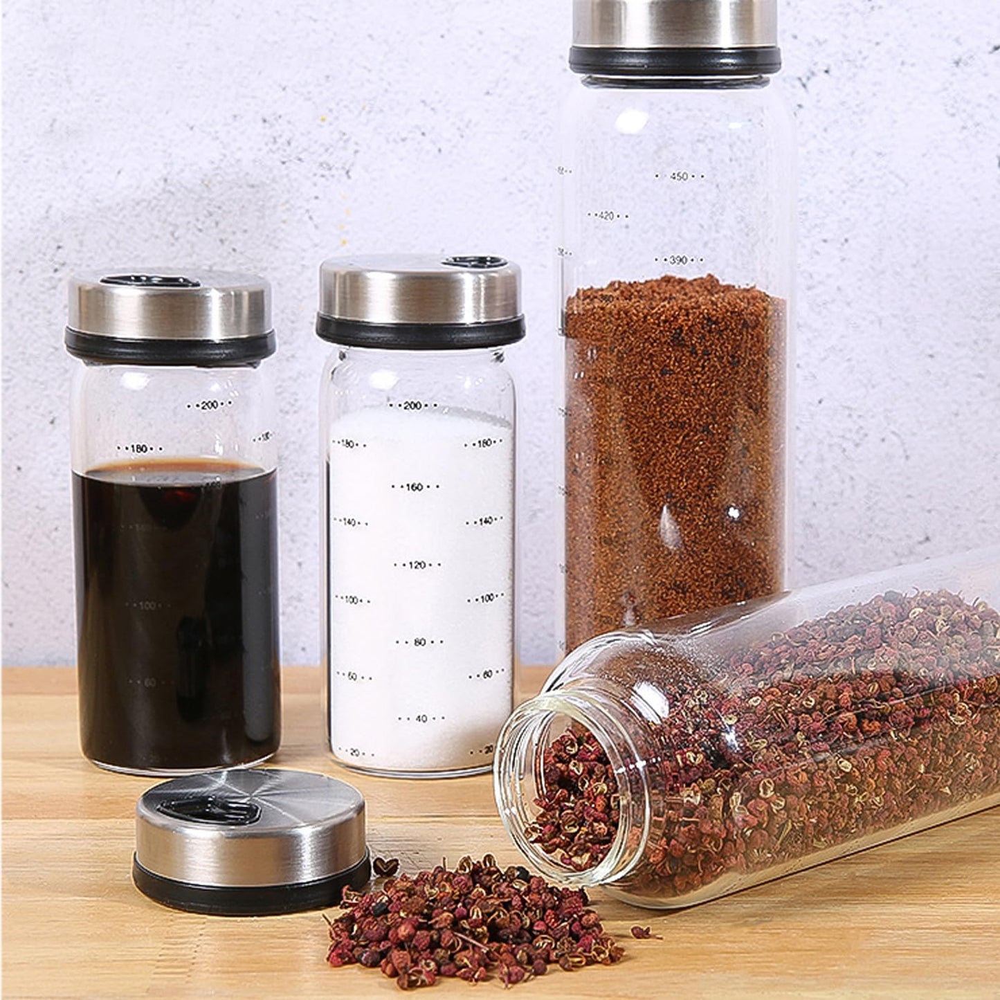 2-Piece 4-Neck Glass Seasoning Shakers - Moisture Resistant (500ml/17oz)