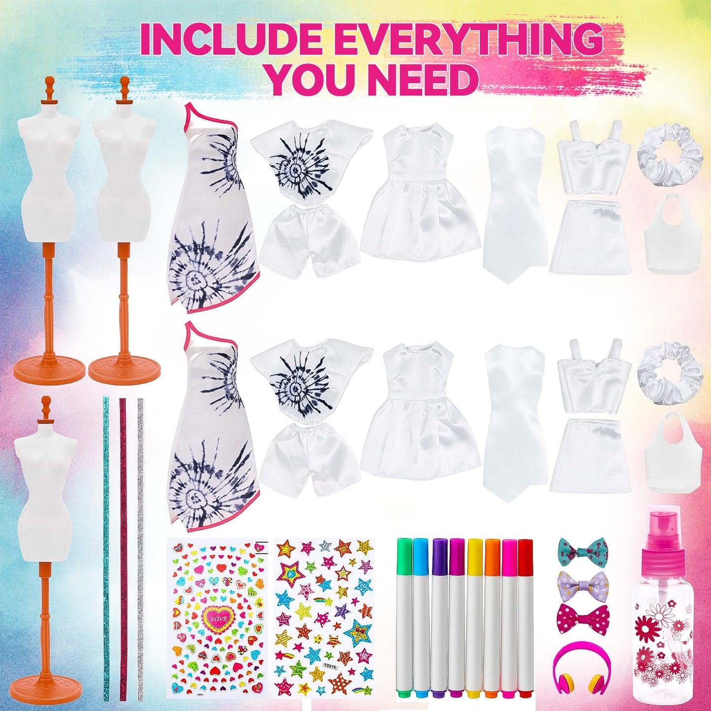 Tie-Dye Fashion Designer Doll Clothes Making Kit for DIYArts and Crafts Toys,Girls Gift Age 6 7 8 9 10 11 12
