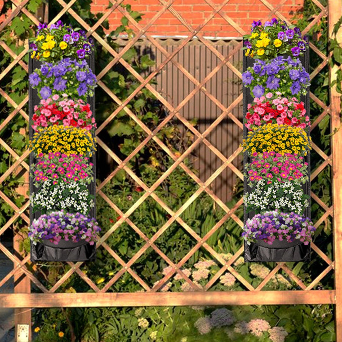 MEIWO 2 Packs Hanging Planter for Outdoor Plants, 7 Pocket Vertical Wall Planter, Balcony Planter, Railing Planter, Garden Balcony Decor