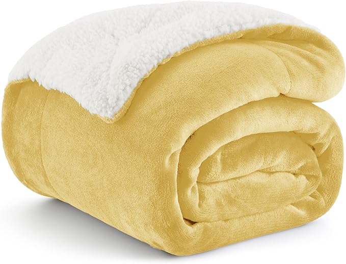 Bedsure Sherpa Fleece Throw Blanket for Couch - Thick and Warm, Soft Fuzzy Plush Throw Blanket for Winter, Straw, 50x60 Inches