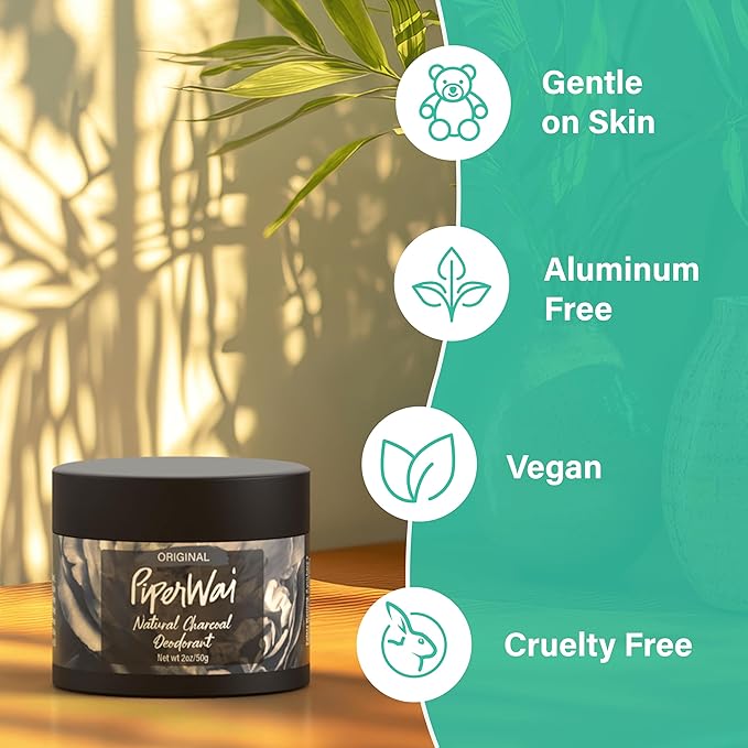PiperWai Natural Deodorant for Women & Men | Aluminum Free with Activated Charcoal & Magnesium | Vegan (Shark Tank Product)(2 oz Scented Jar 2-Pack)