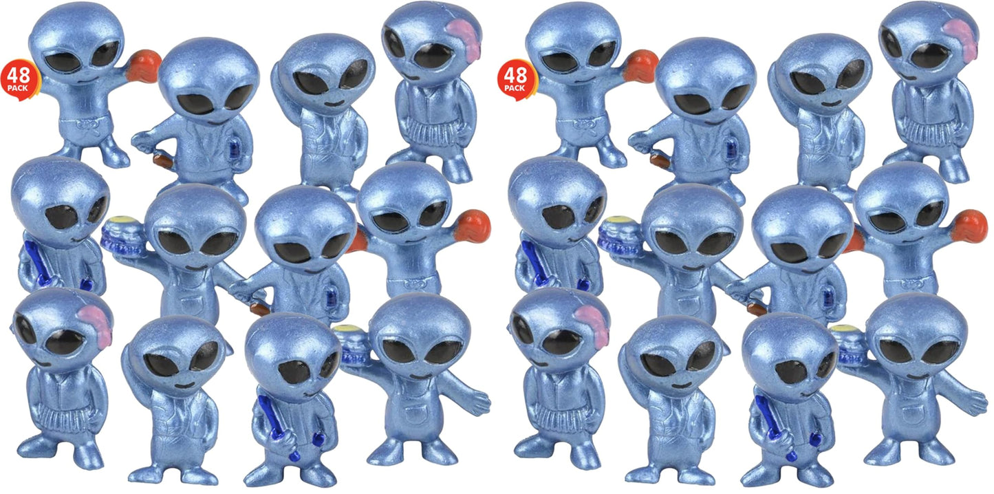 ArtCreativity Vinyl Alien Figurines (48pcs) - Fun Space Party Favors, Assorted UFO Poses, Goodie Bag Fillers (Pack of 2)