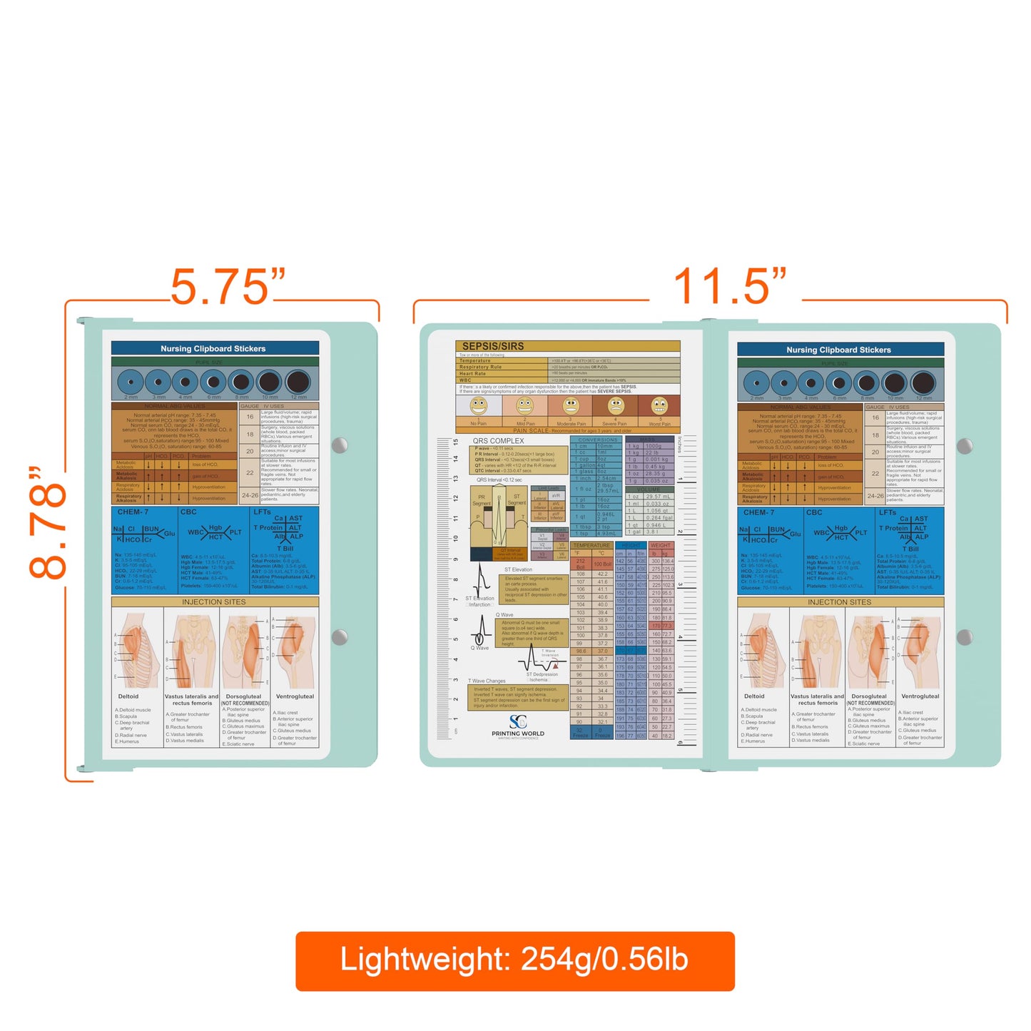 Nursing Clipboard with Nursing and Medical Edition Cheat Sheets Nursing School Essentials - Aluminum Foldable Nurse Clip Boards Essential Accessory for Efficient Patient Care (Mint)
