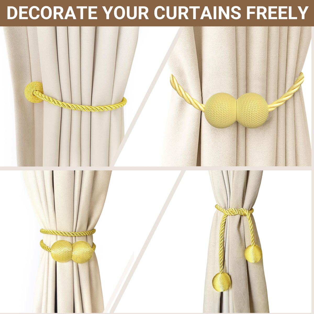 Magnetic Curtain Tiebacks Golden 4pcs